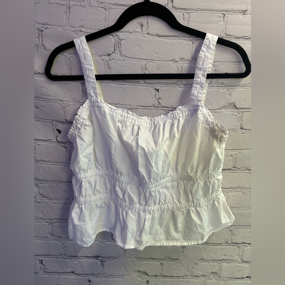MADEWELL Women's White Poplin Sophia Peplum Top Sleeveless Tie Back Sz Large GUC